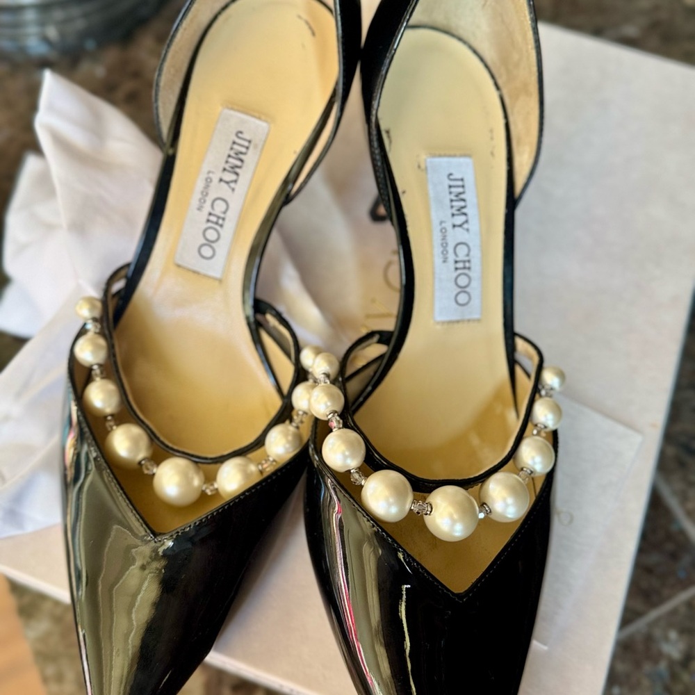 Jimmy Choo Black Heels with Pearl Accents - Picture 1 of 14